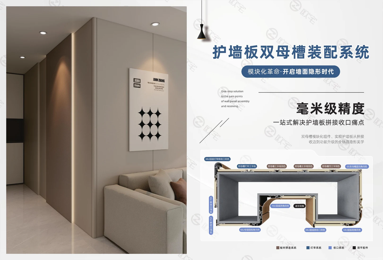 Double-female-groove wall panel installation system